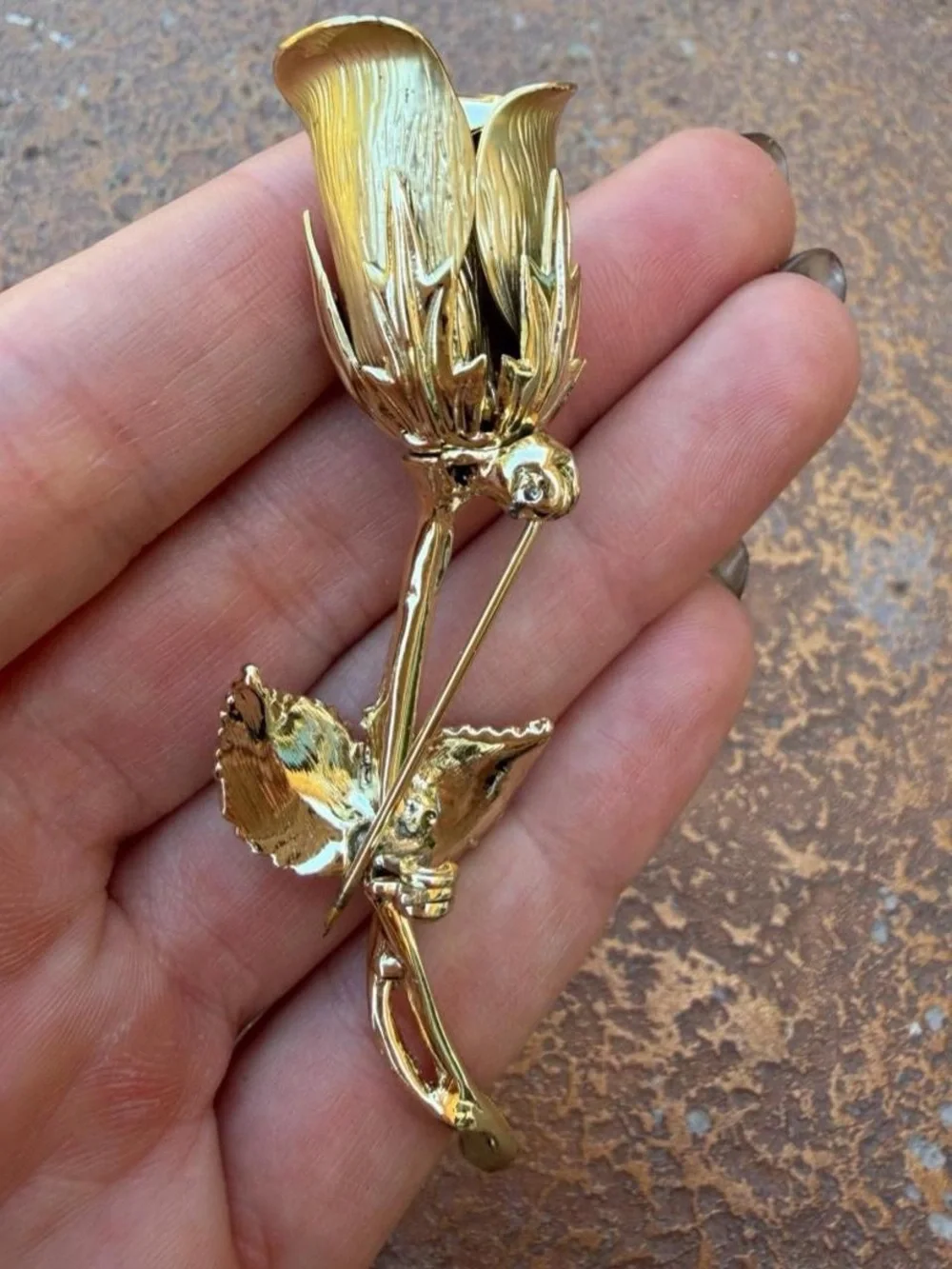 Vintage Estate Rose Pin Brooch Giovanni Gold Tone Costume Fashion Signed 3